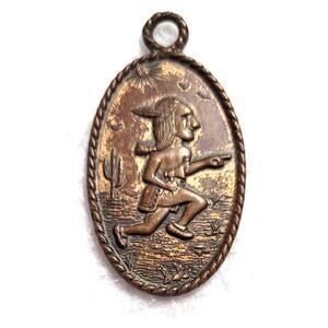 Vtg 60s Copper Bell Trading Post Native American Running with Tomahawk Pendant